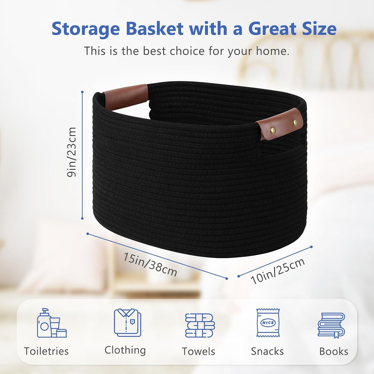 Woven Basket / Storage Baskets / Black / 15 x 10 x 9