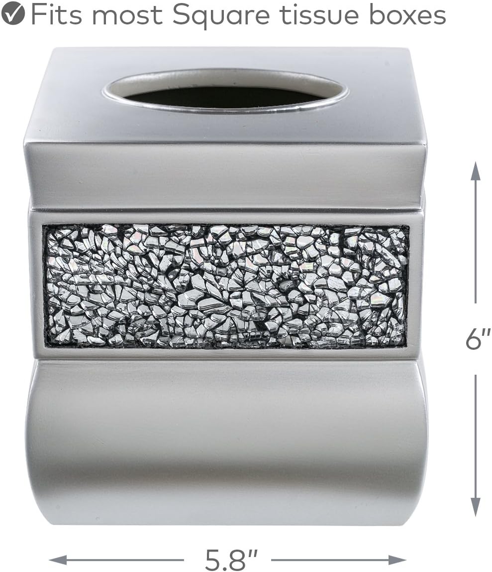 Crackled Glass Silver Square Resin Tissue Box Cover with Bottom Slider