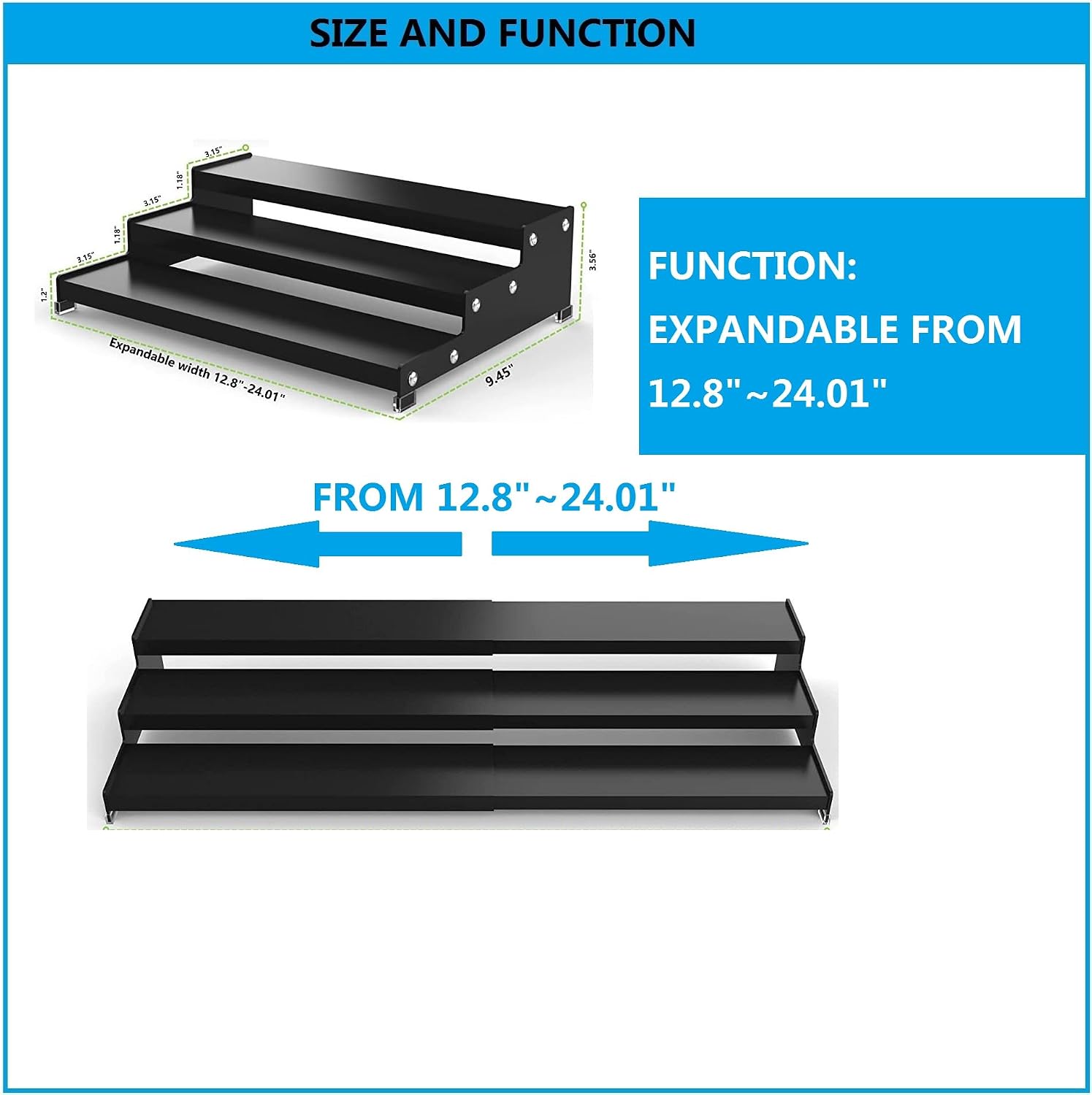 Expandable Spice Rack Storge organizer with 3-Tier step shelf for cabinet,seasoning racks organizion.Great for Kitchen