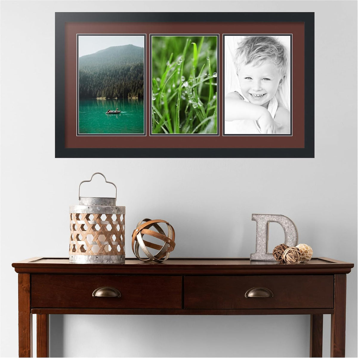 ArtToFrames Collage Picture Frame 3 Opening 3-8x12 Photo Frame | Made in USA | Black Frame Maroon and Black Mats | Wall