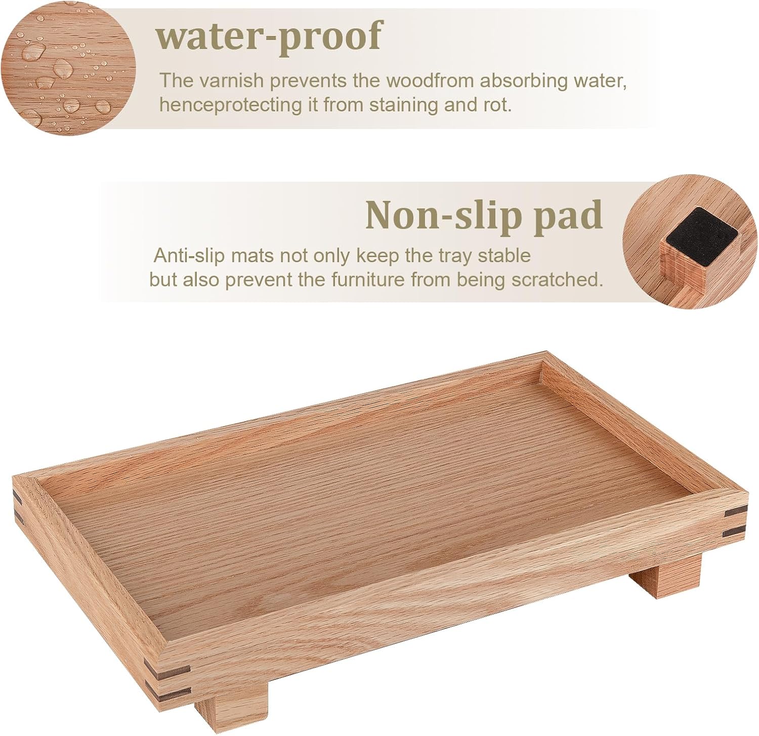 Decorative Tray Small Pedestal Stand Farmhouse Bathroom Decor Wooden / Brown / 11.4 x 6.7 x 1.7