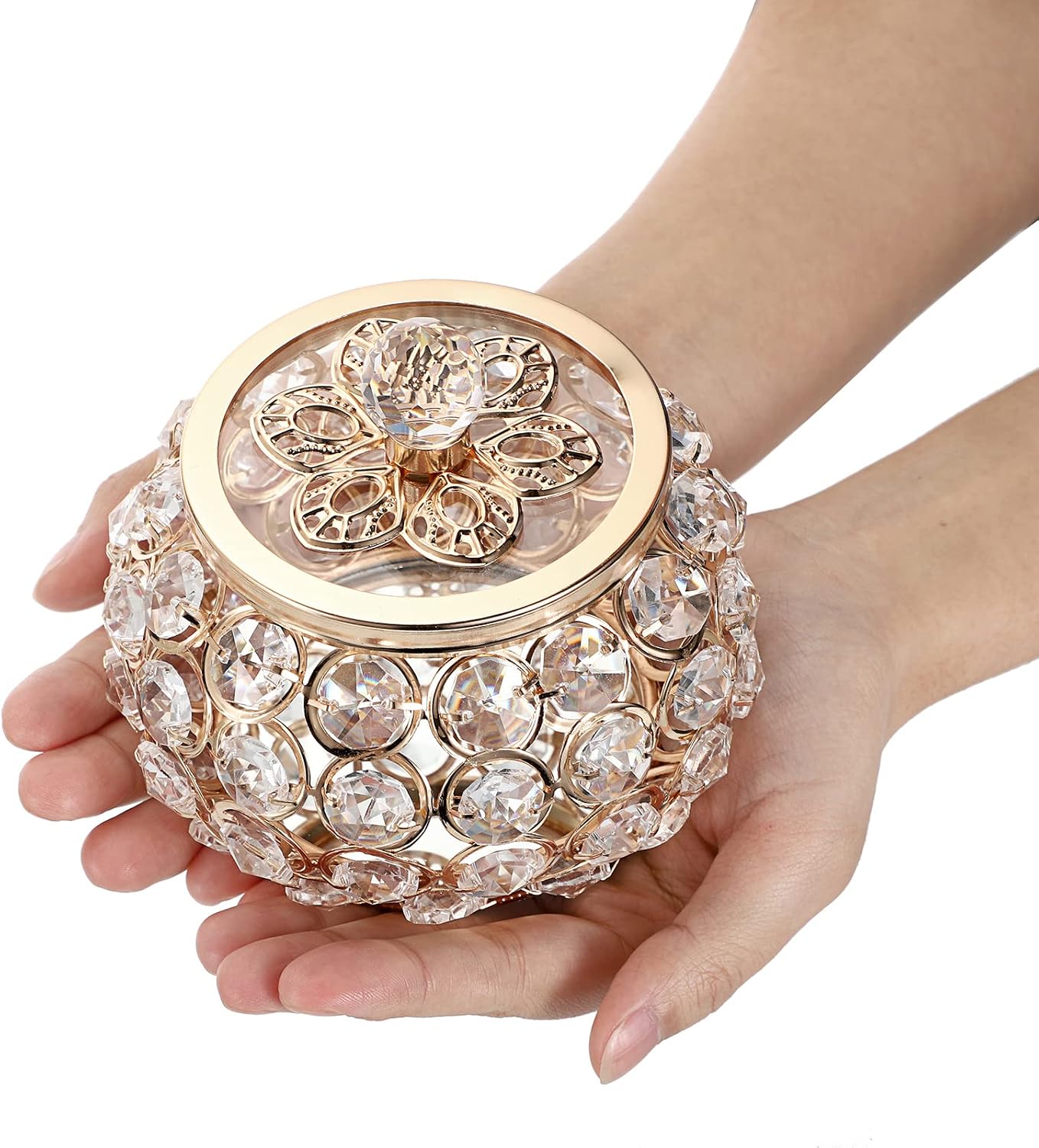Glass Lid Trinket Organizer Mirrored Treasure Box Ring Holder Earrings Necklace / Small / Gold