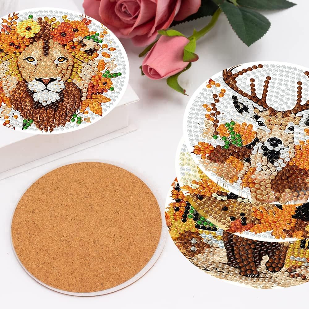 Holder Cork / Diamond Painting Coasters / Fall Animals / Set of 8