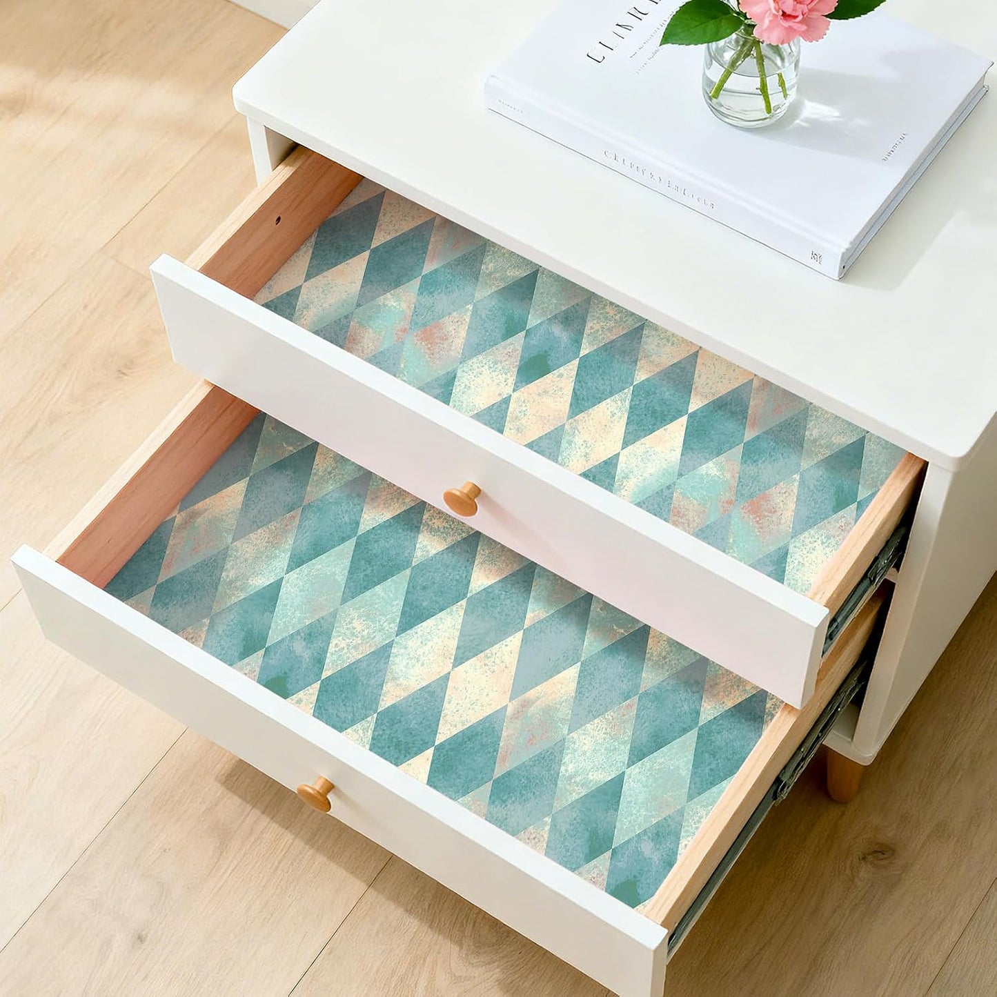 Diamond Checkered Wallpaper Peel and Stick Retro Geometric Boho / 17.5 x 80 / Diamond Checker / Blue