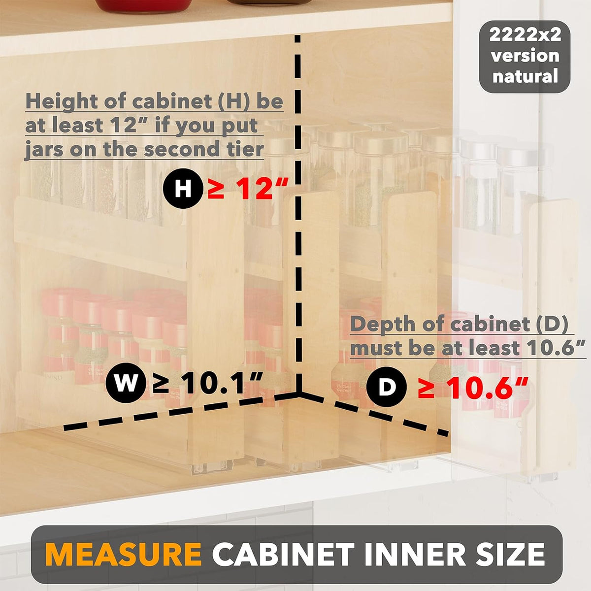 SpaceAid Bamboo Pull Out Spice Rack Organizer for Cabinet, Heavy Duty Slide Out Seasoning Kitchen Pantry Sliding