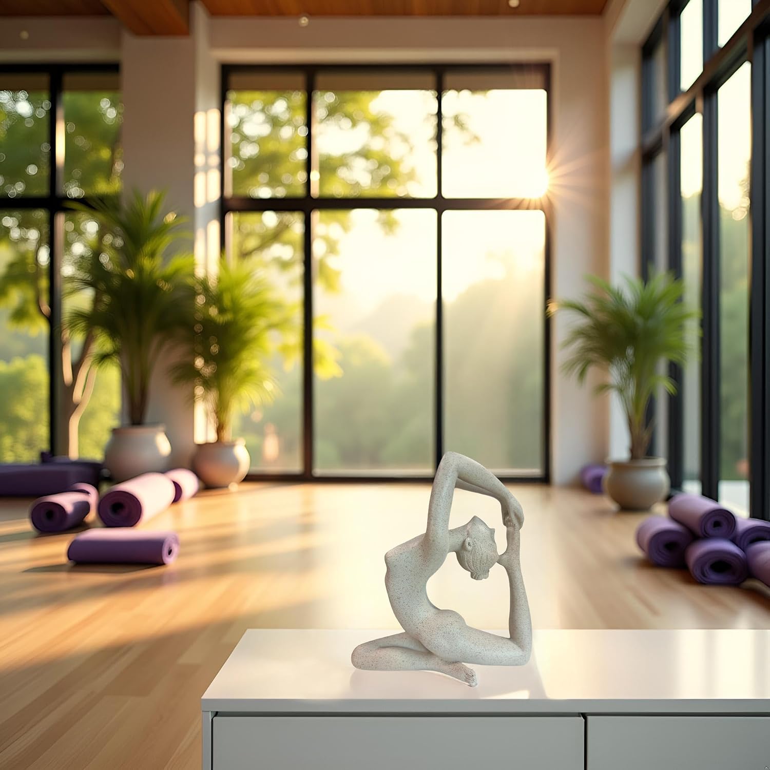 Modern Abstract Yoga Statue / Grayish White