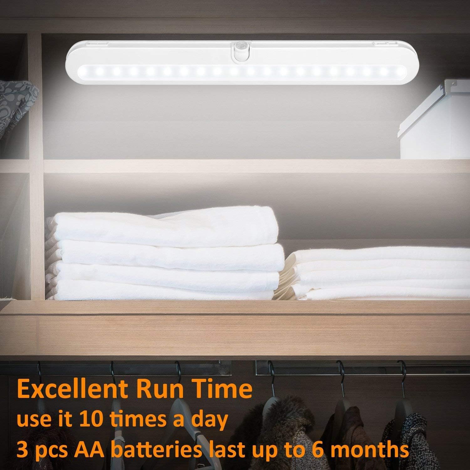 BLS T01L LED Closet Light Super Bright 20 LED Under Cabinet Lighting Battery Powered/DC Input Wireless Motion Sensing