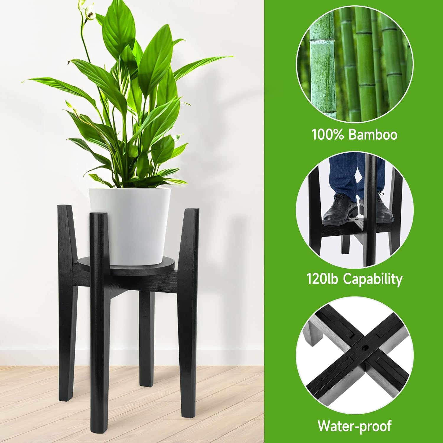 Adjustable Plant Stand with Tray,Indoor Wood Plant Stand Fit 8'' to 12'' Planter,Mid Century Modern Flower Pot Holder