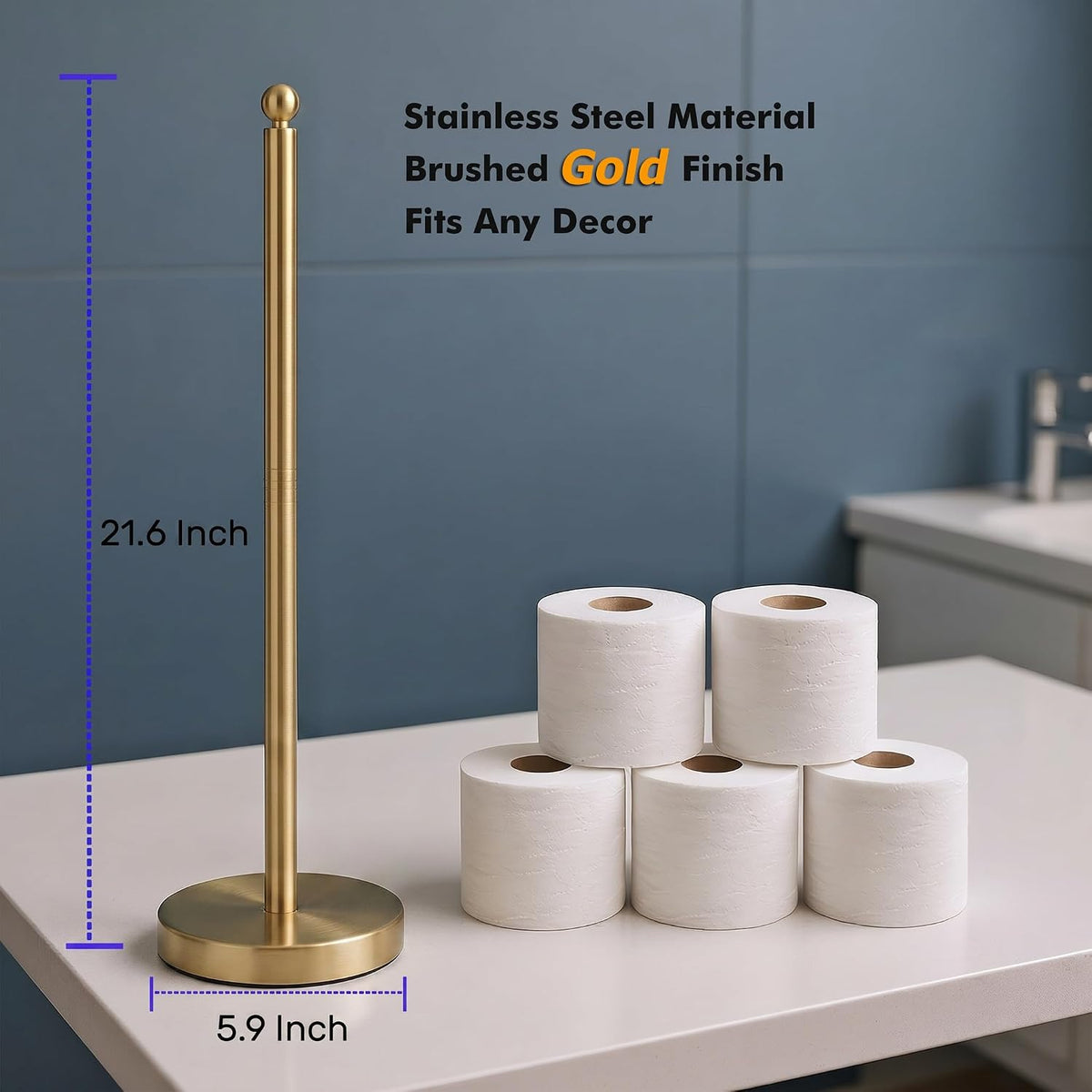 Toilet Paper Holder (with Reserve Function) Free Standing, Spare Toilet Paper Roll Storage Stand for Bathroom (Brushed