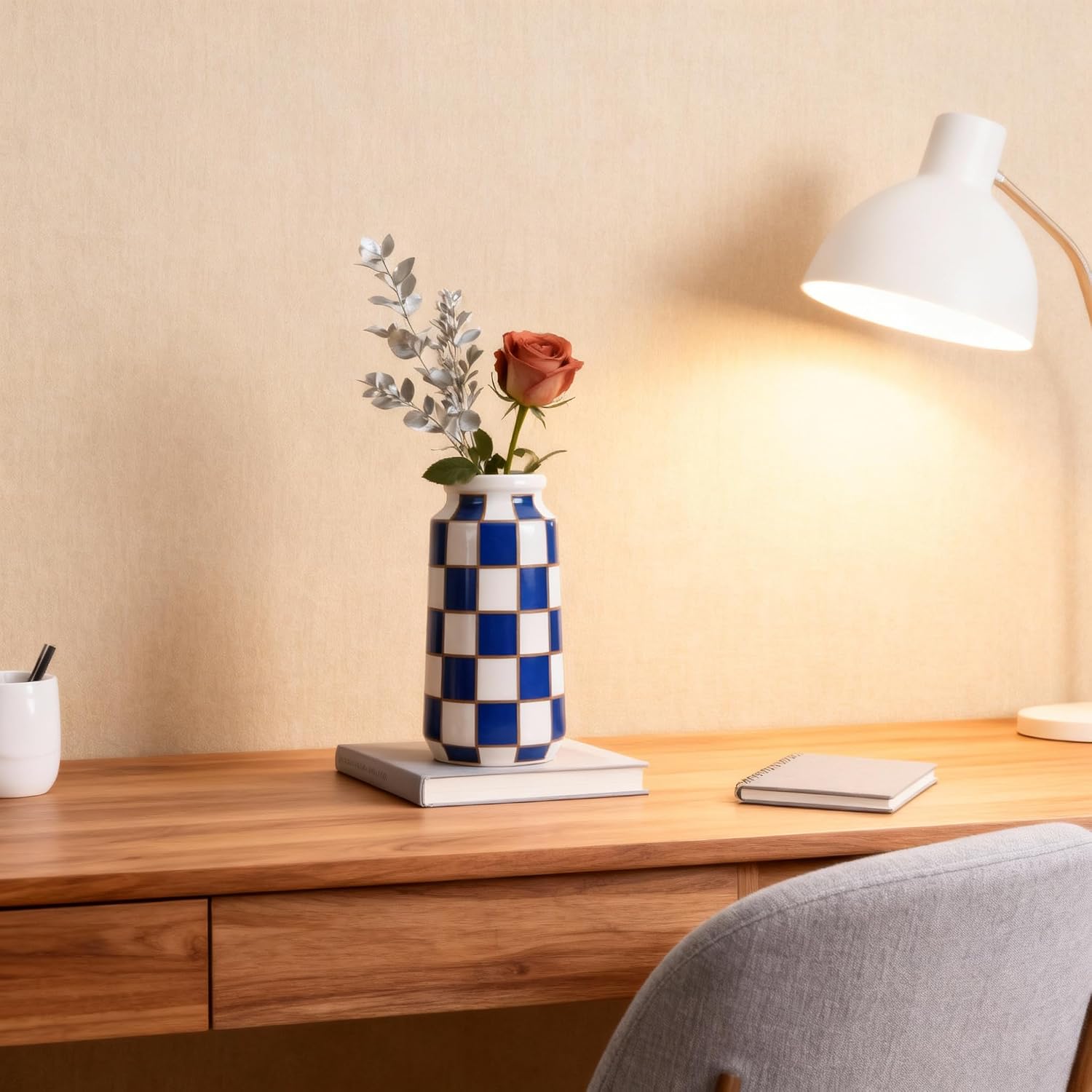 White Ceramic Vase / Blue