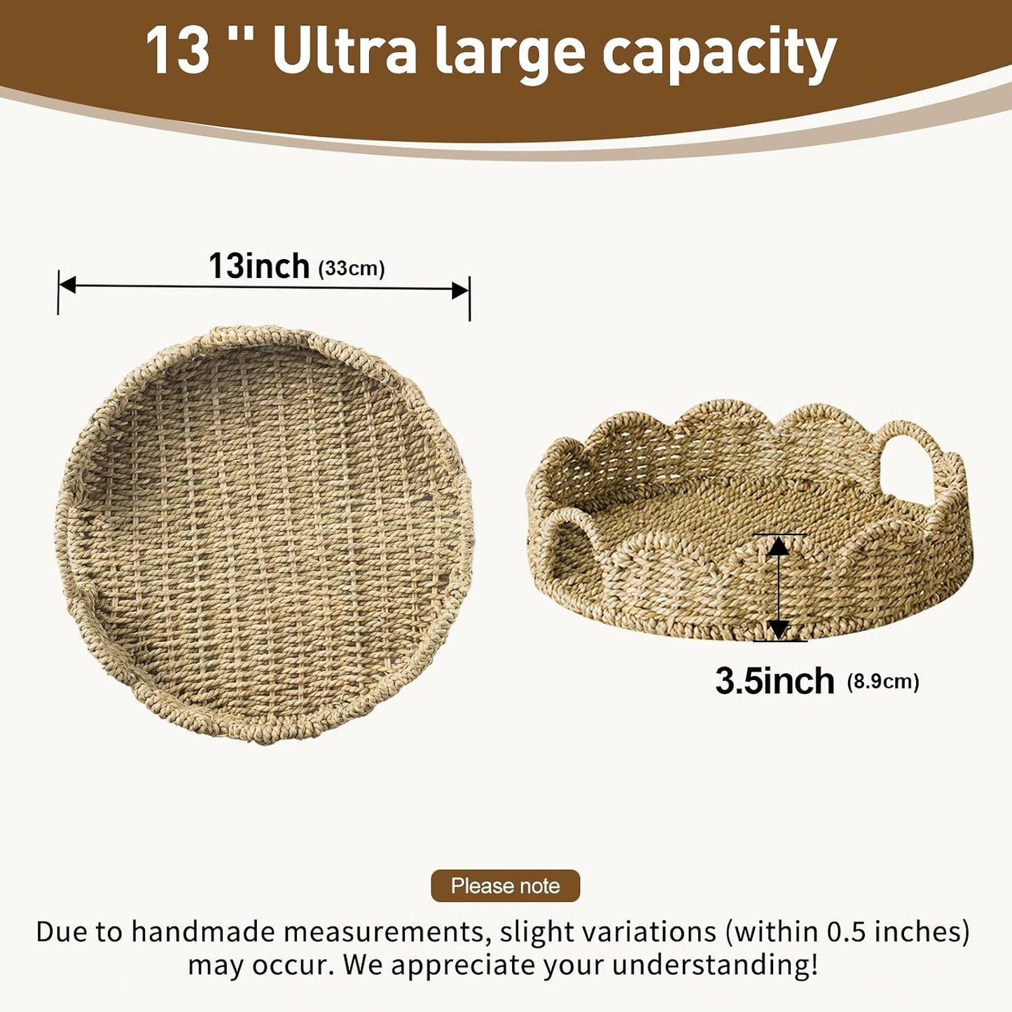 Wicker Tray / Round Wicker Basket / Seagrass-round / Set of 13