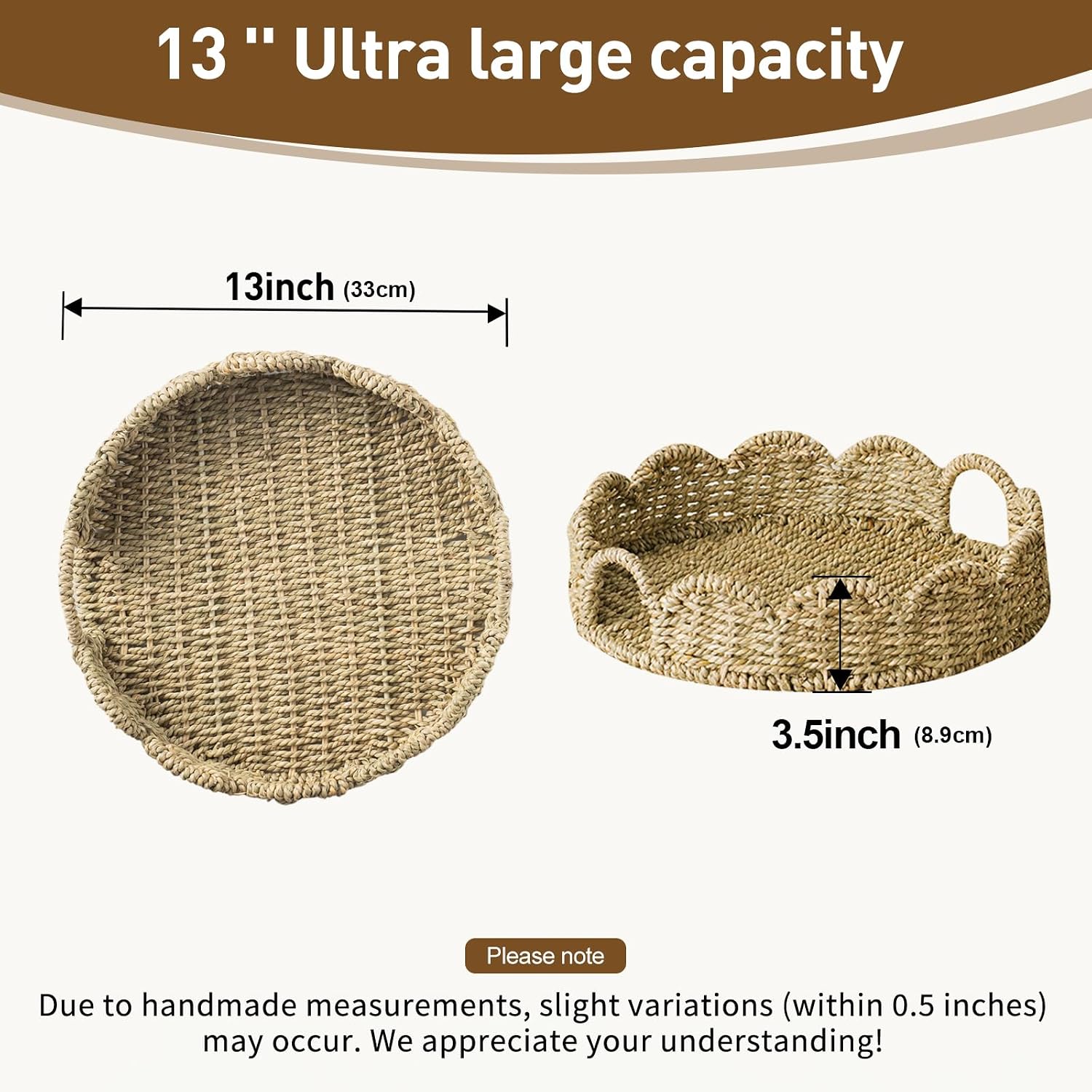 Wicker Tray / Round Wicker Basket / Seagrass-round / Set of 13