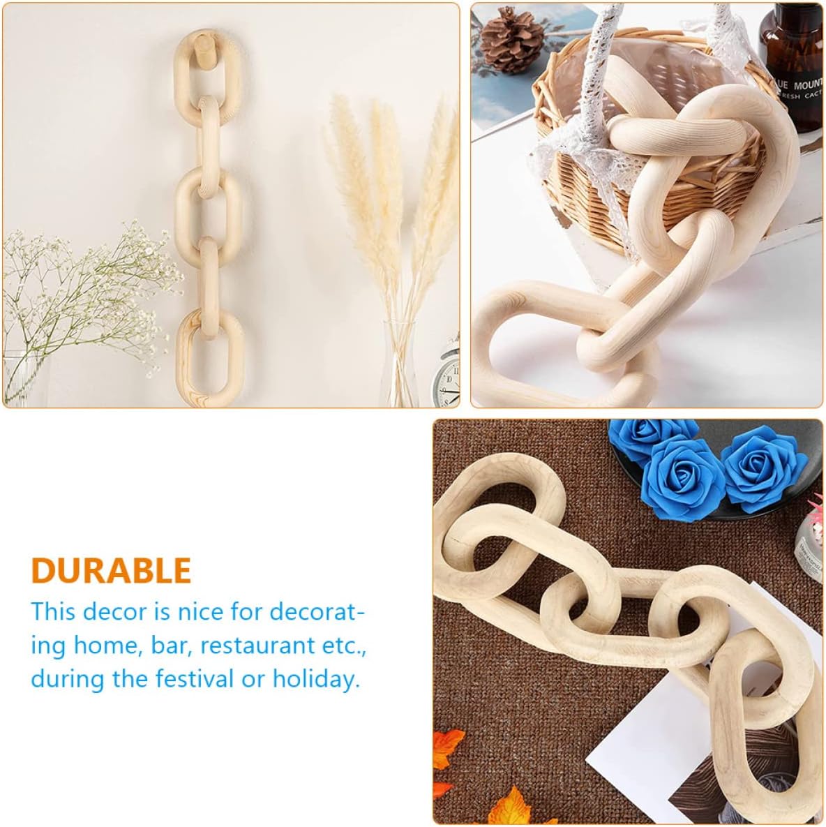 Wood Chain Link Decor Rustic Farmhouse Wall Art Elegant Hanging Ornament
