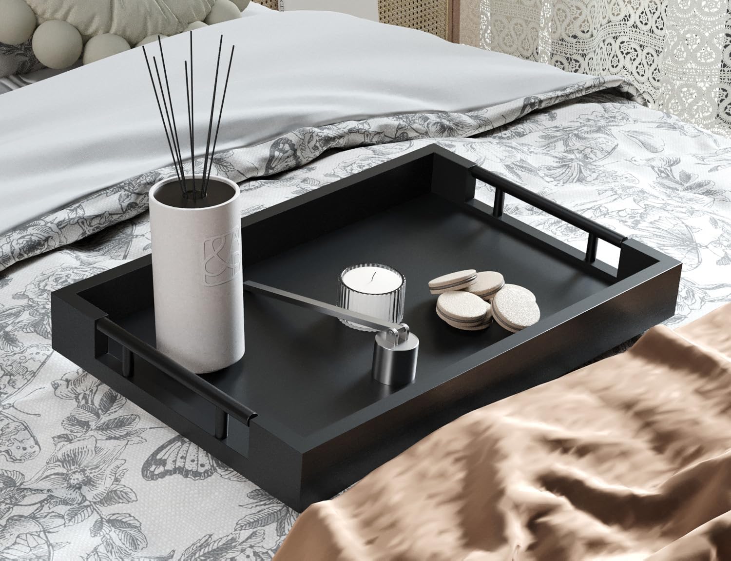 Bamboo Serving Tray / Black-medium / 15 x 10