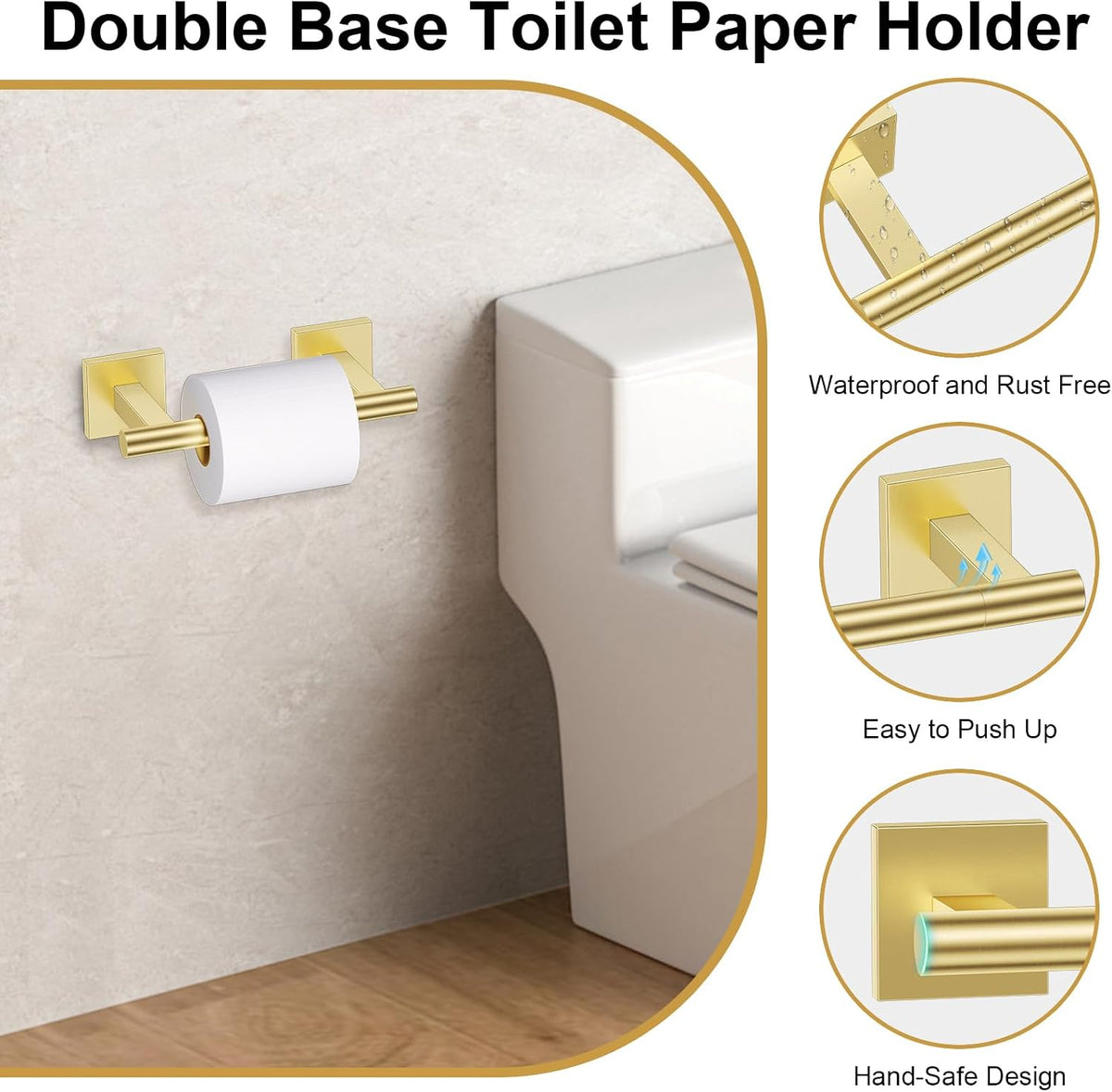 10 Pieces Brushed Gold Towel Bar Set, Double Dase Toilet Paper Holder Bathroom Hardware Set, 23.6 Inch Stainless Steel