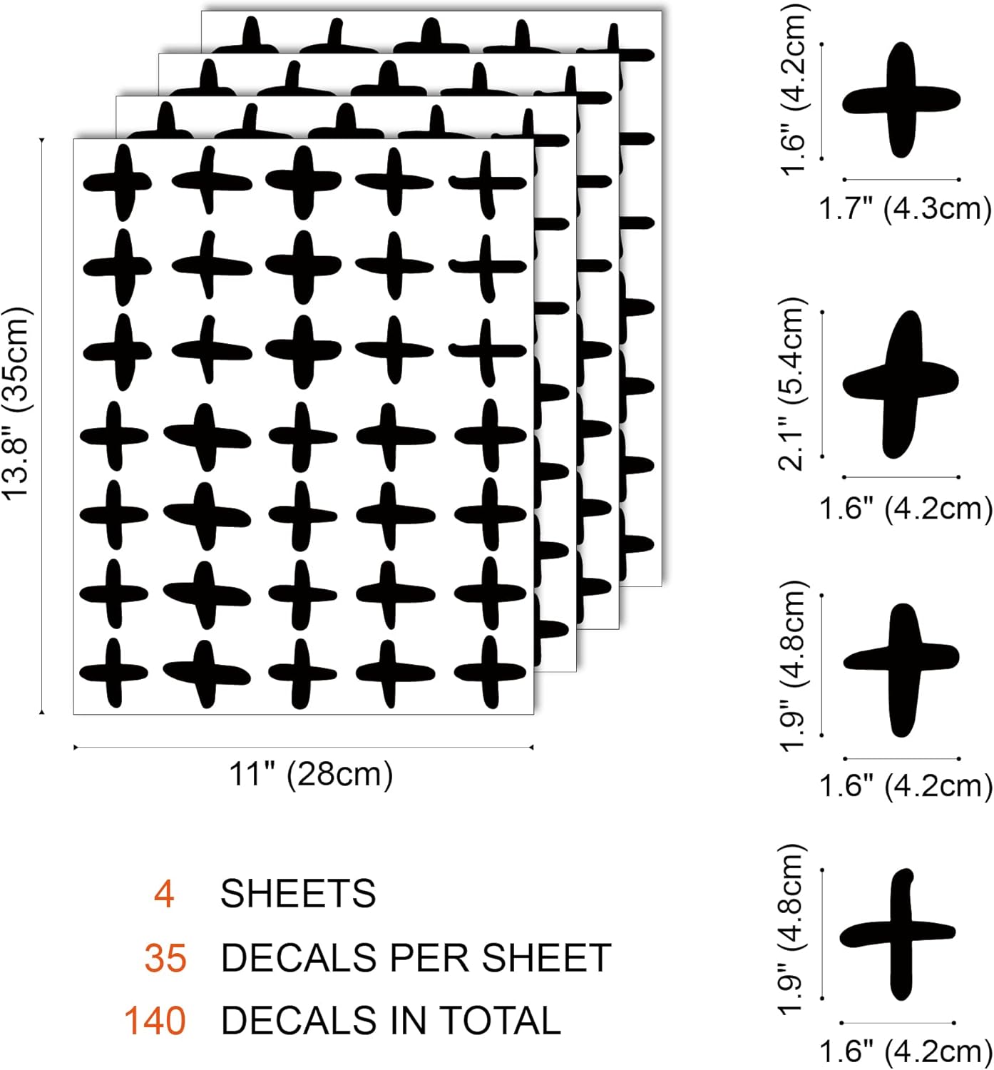 Peel and Stick Modern Boho Minimalist Geometric Abstract Wall Stickers / Plus Sign / Black