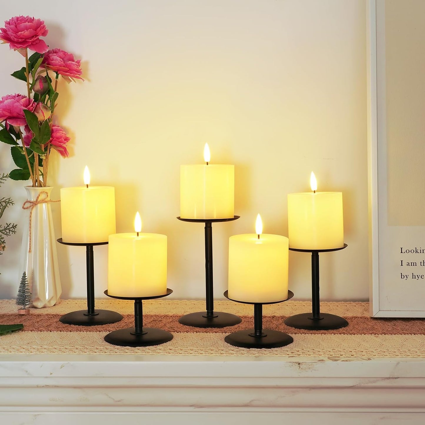 Homemory 3x3 White Flameless Candles Battery Operated with Remote Timer | Real Wax LED Pillar Candle with Realistic