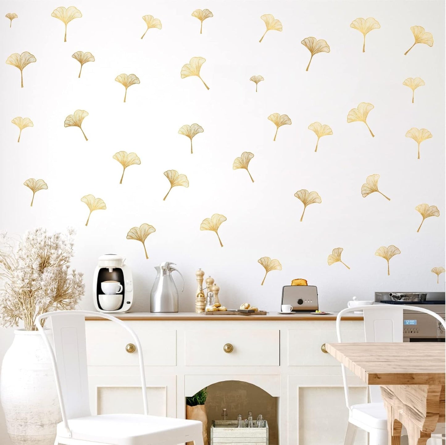 Golden Wall Decals Peel and Stick Golden Leaves Wall Stickers Modern Leaf Vinyl Wall Decals / Yellow