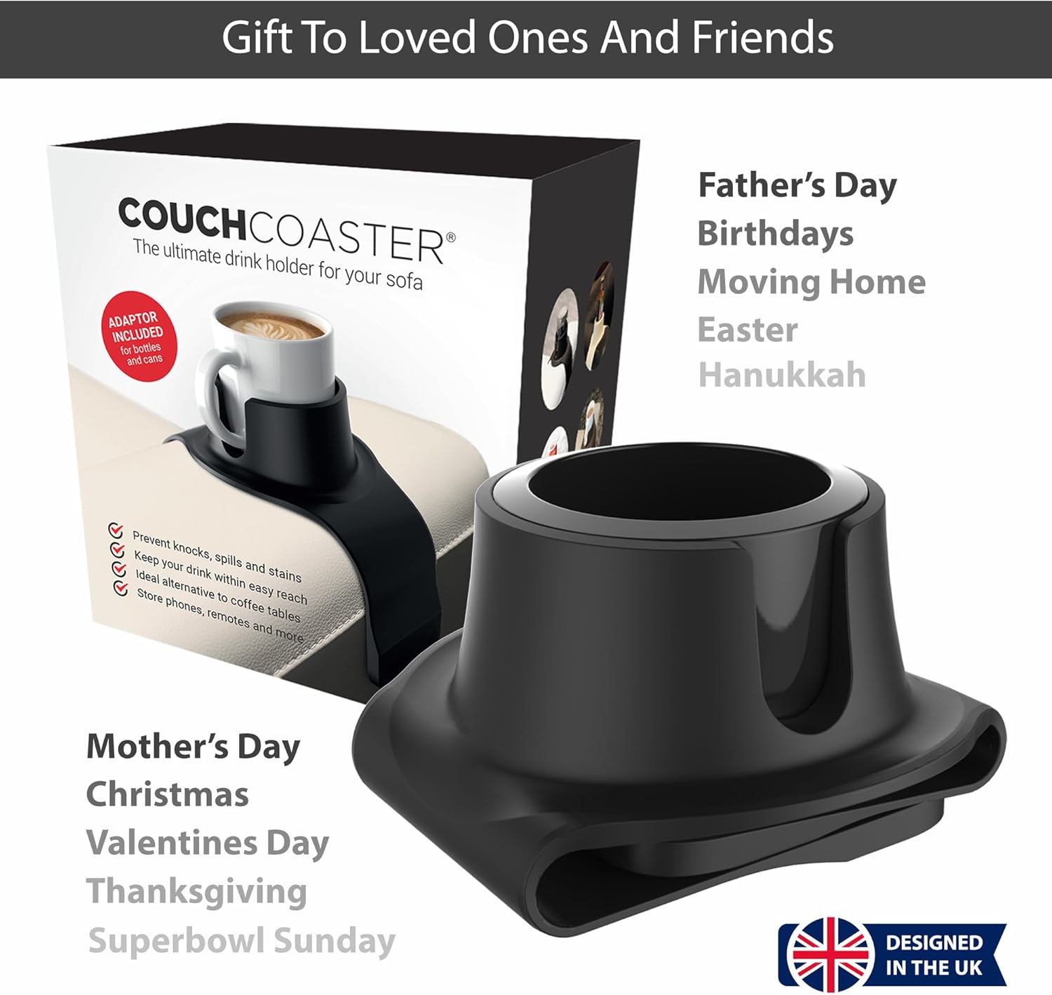 Original & Patented Armrest Couch Cup Holder / Jet Black