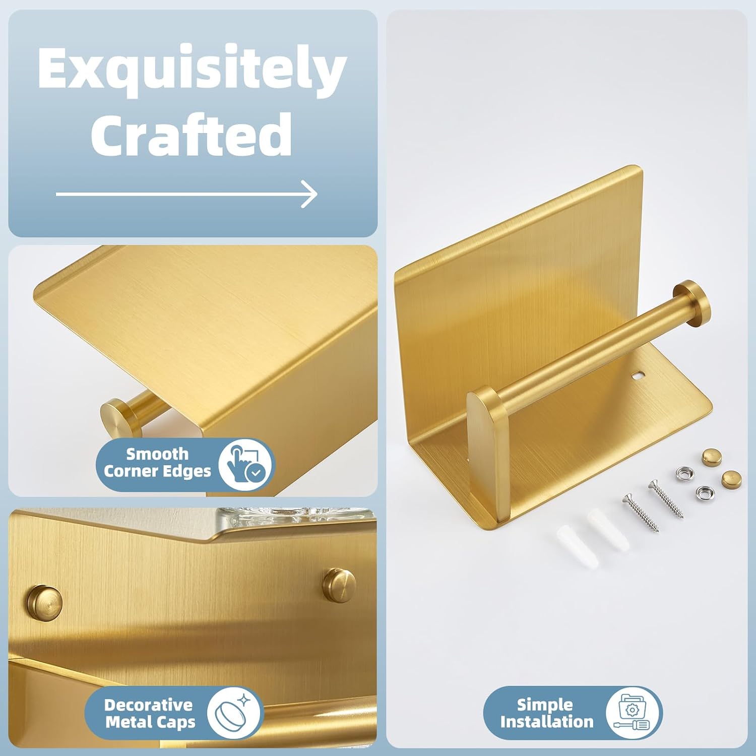 APLusee Toilet Paper Holder, Brushed Gold, 304 Stainless Steel | Wet Wipes & Air Freshener Storage, Space-Saving