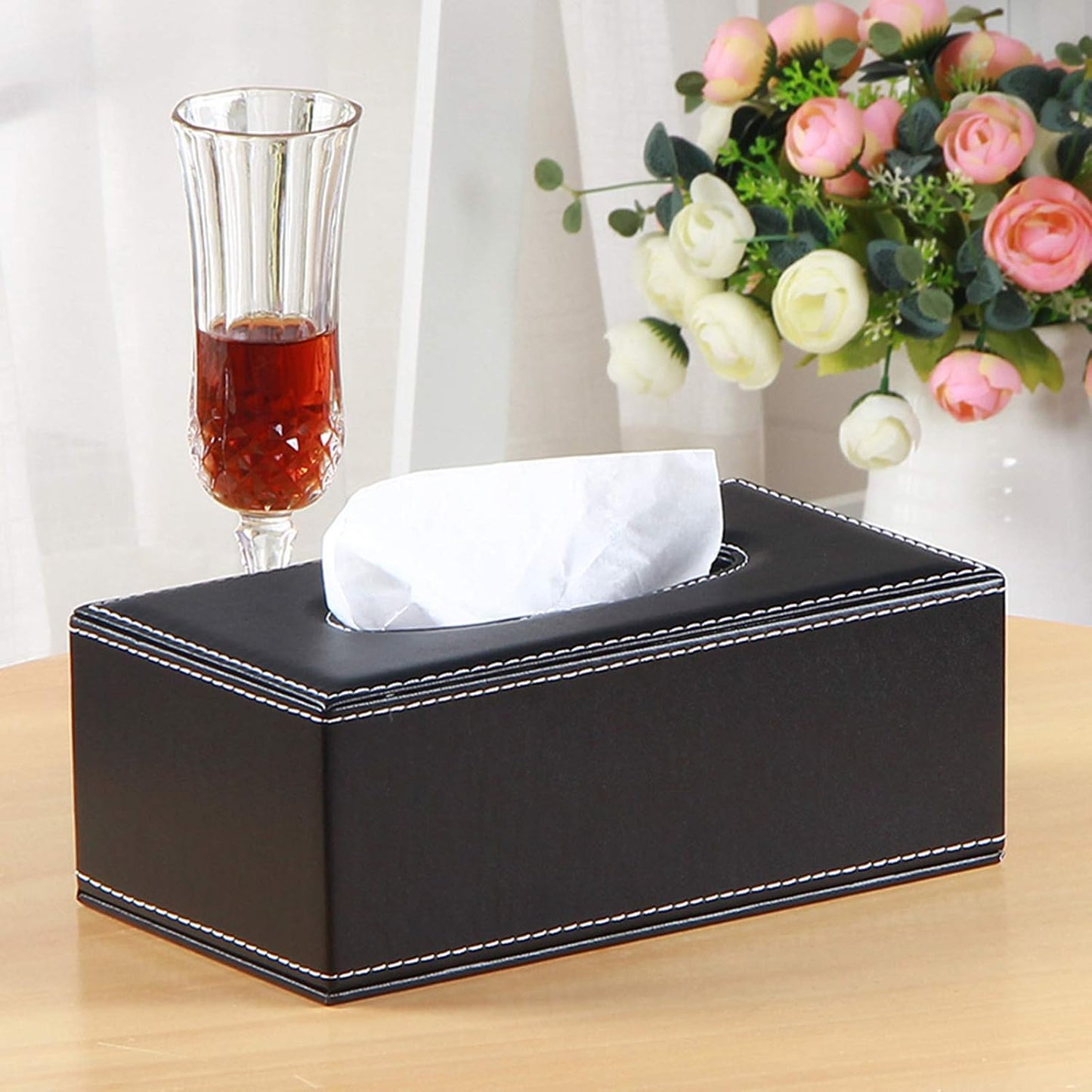 High-end Fashion PU Leather Tissue Box Holder / Black