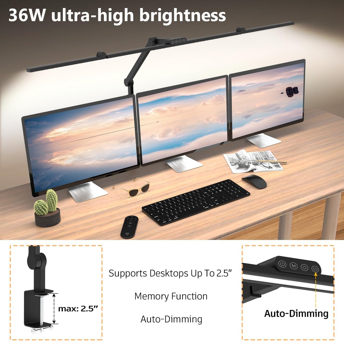 3000 Lumen Ultra Bright Architect Desk Lamp with Clamp, 36W Tall Overhead Led Desk Light for Home Office, 47Inch Long