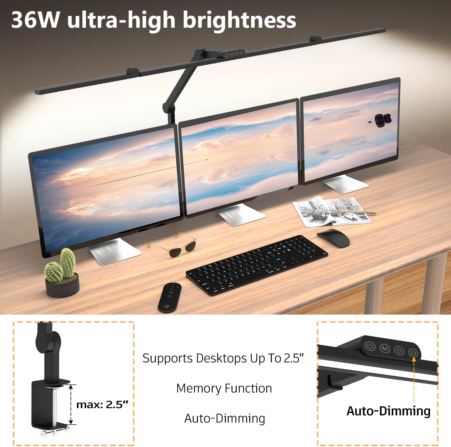 3000 Lumen Ultra Bright Architect Desk Lamp with Clamp, 36W Tall Overhead Led Desk Light for Home Office, 47Inch Long