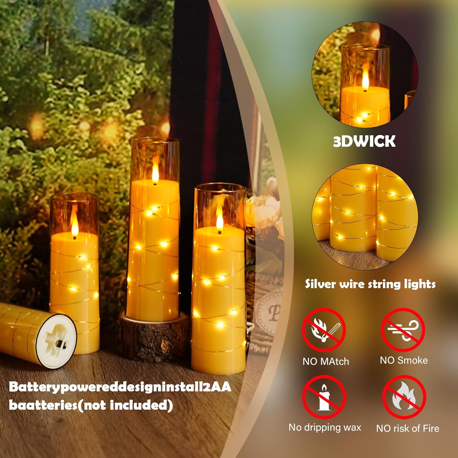 Sasigeiaa Flameless Candles with Embedded Star String - Battery Operated LED Candles, with Remote,12 Gold Flickering