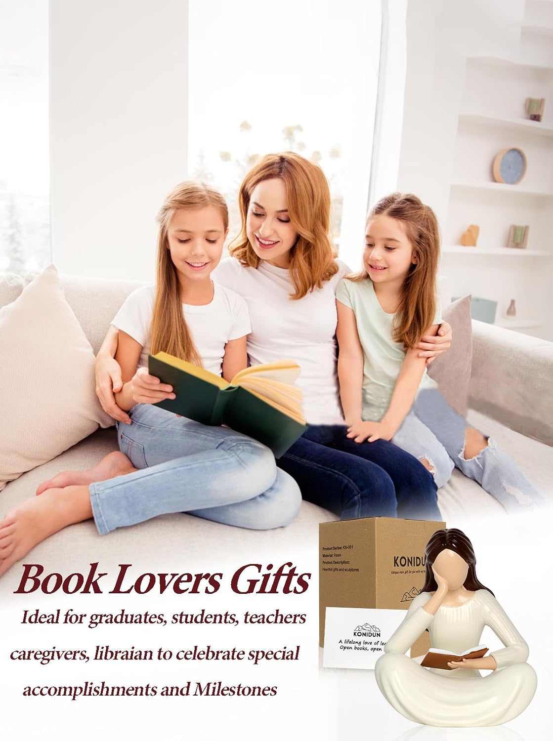 Modern Book Lover Gift for Women / Beige