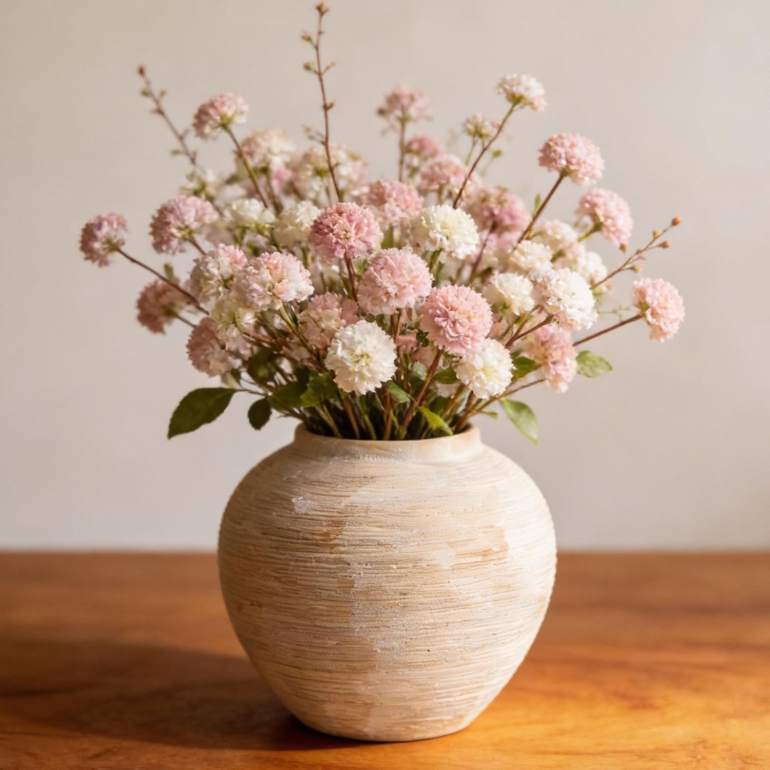 Large Rustic Ribbed Vase Home Decor / 01 - Large Rustic Ribbed Beige / 8.8 Inch