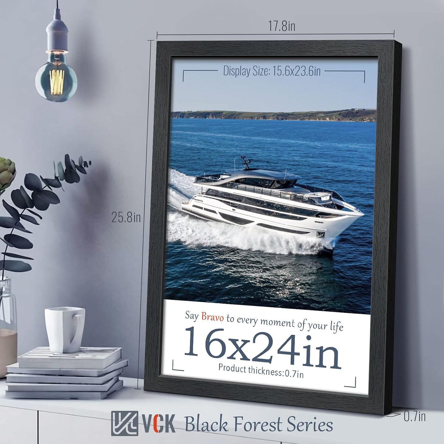 VCK 16x24 Frame Black 4 Pack, Wide Thick Wood Border, for Poster/Prints | Exclusive Woodgrain, Wall Hanging, HD