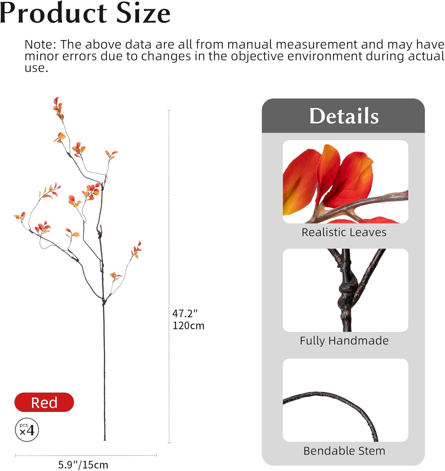 Artificial Ficus Branches 47.2" Artificial Eucalyptus Stems Fake Ficus / 47.2"orange / Set of 4