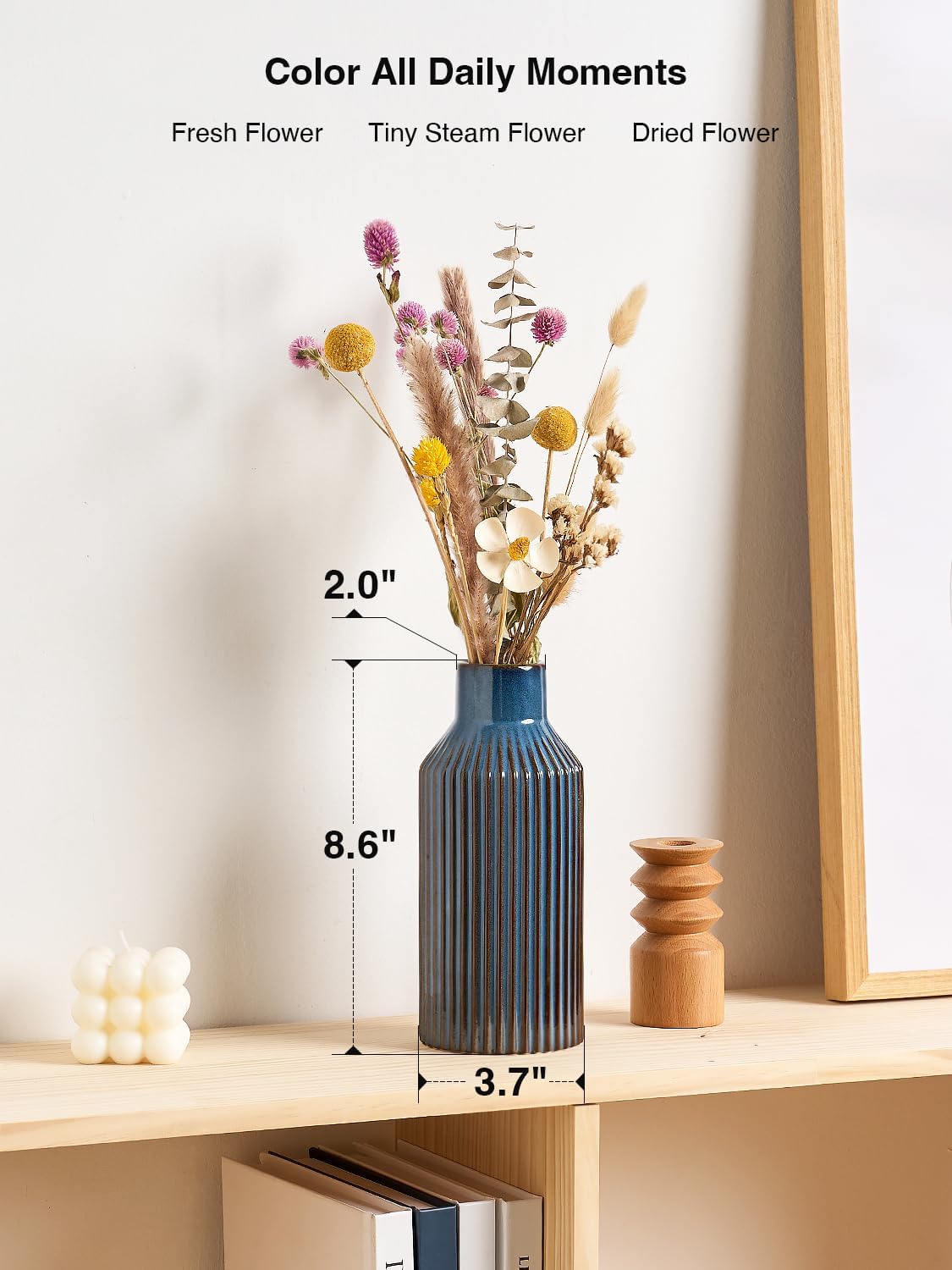Ceramic Flower Vase / 2 Blue / 8 Inch