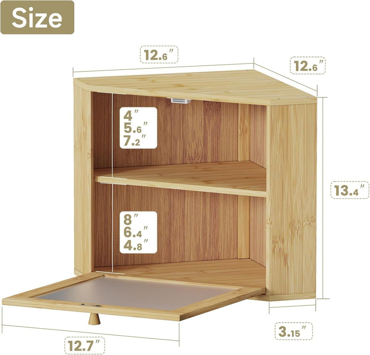 Bread Box for Kitchen Corner Countertop,Large Bread Basket (Natural,Large) | Double Layer Bamboo Bread Storage