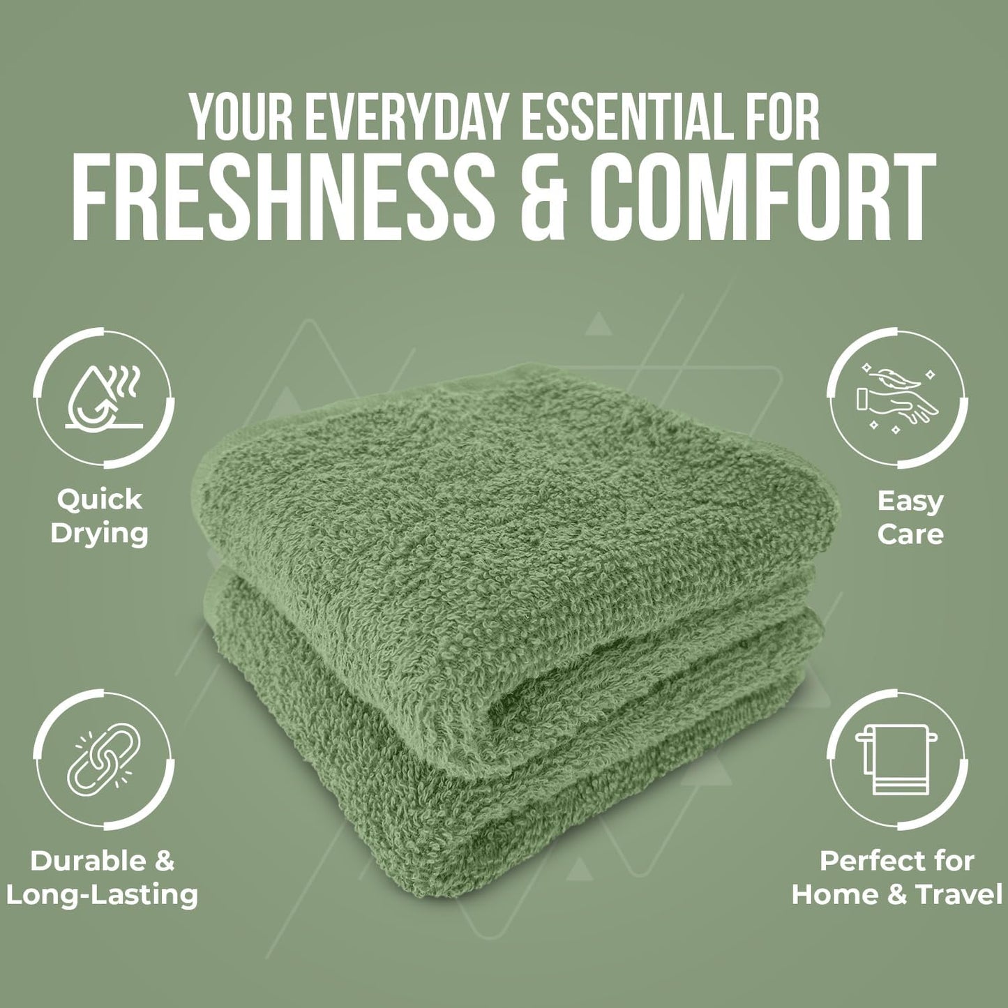 DAN RIVER 24 Pack Cotton Wash Cloths Set for Showering [12x12] Sage Green | Lighter Weight, Quick to Dry, Super Soft &