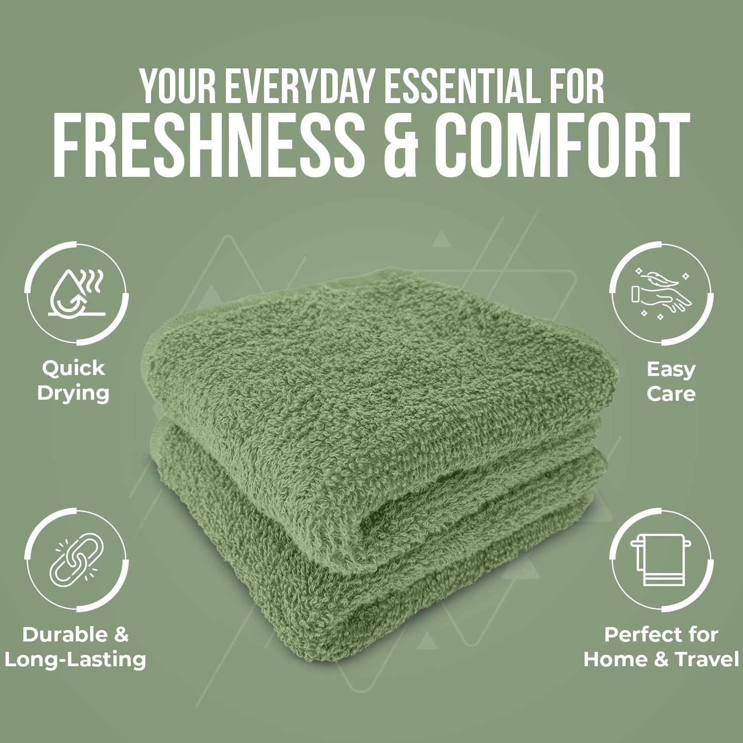 DAN RIVER 24 Pack Cotton Wash Cloths Set for Showering [12x12] Sage Green | Lighter Weight, Quick to Dry, Super Soft &