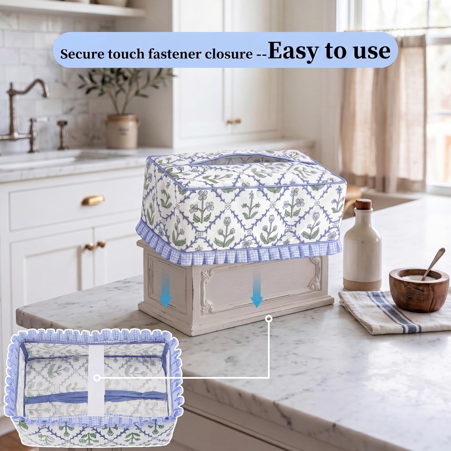 Ruffle Boho Fabric Tissue Box Cover / Trellis Floral