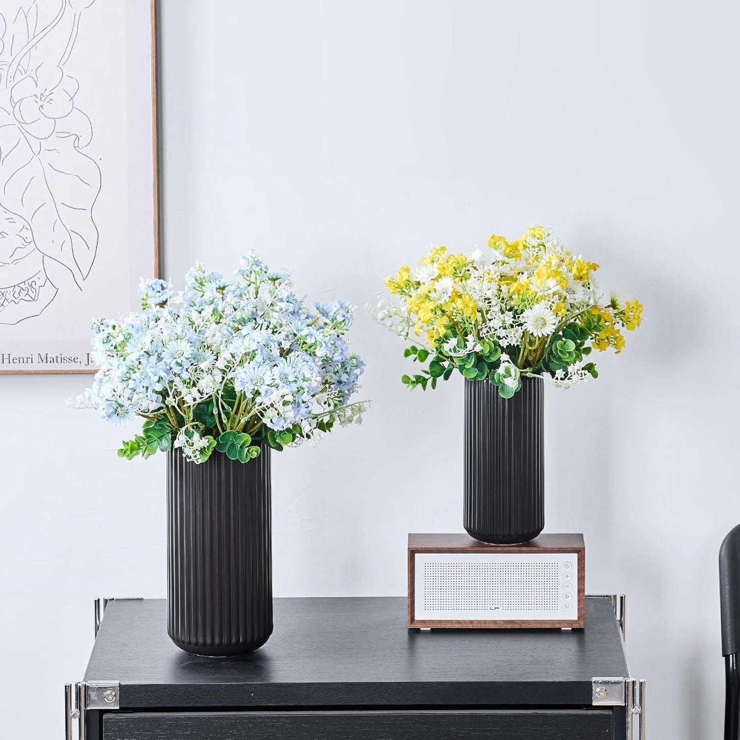 Black Ceramic Flower Vase for Pampas Grass / Ceramic Black / 8 Inch