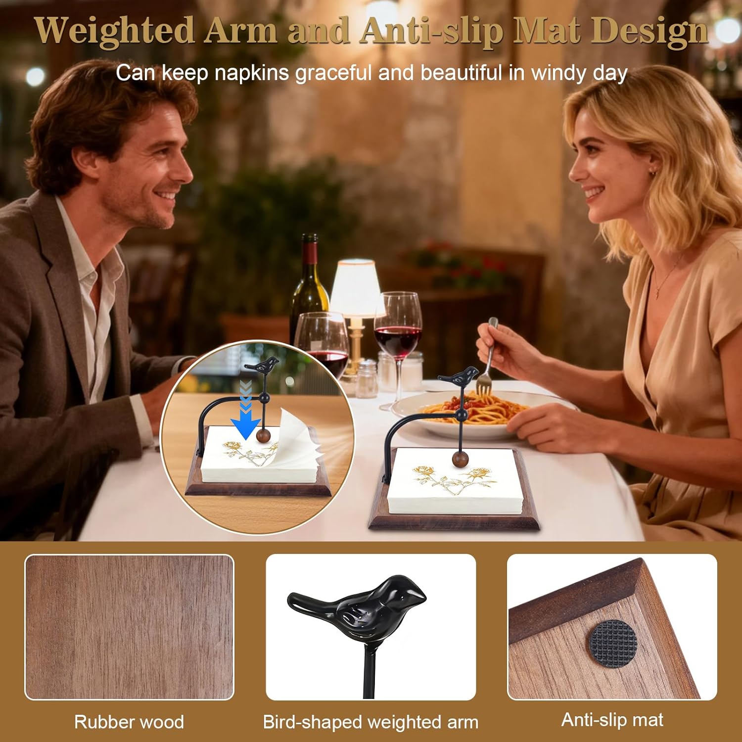 Wooden Napkin Holder / Black / 7.5 Inch