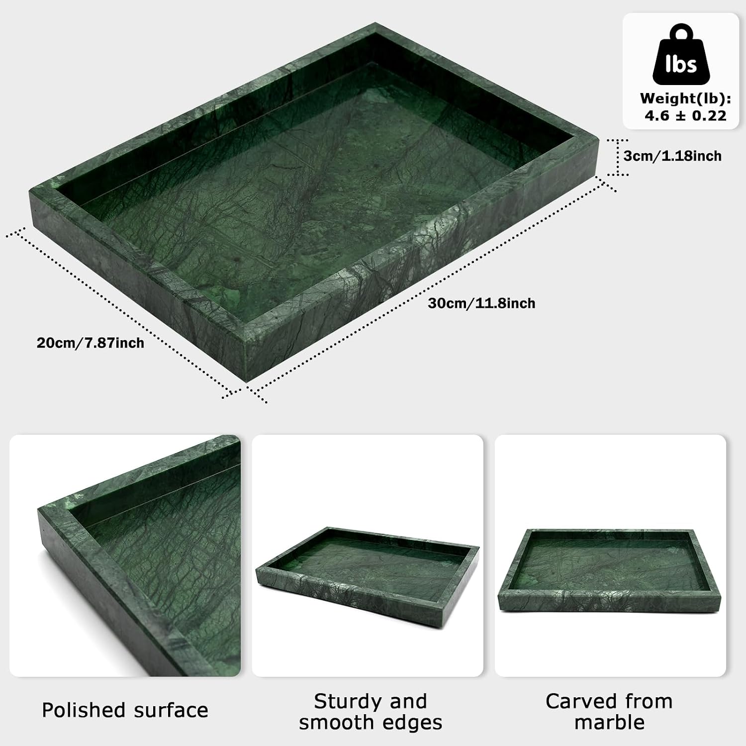 Stone Tray / Marble Tray / Green / 12 x 8