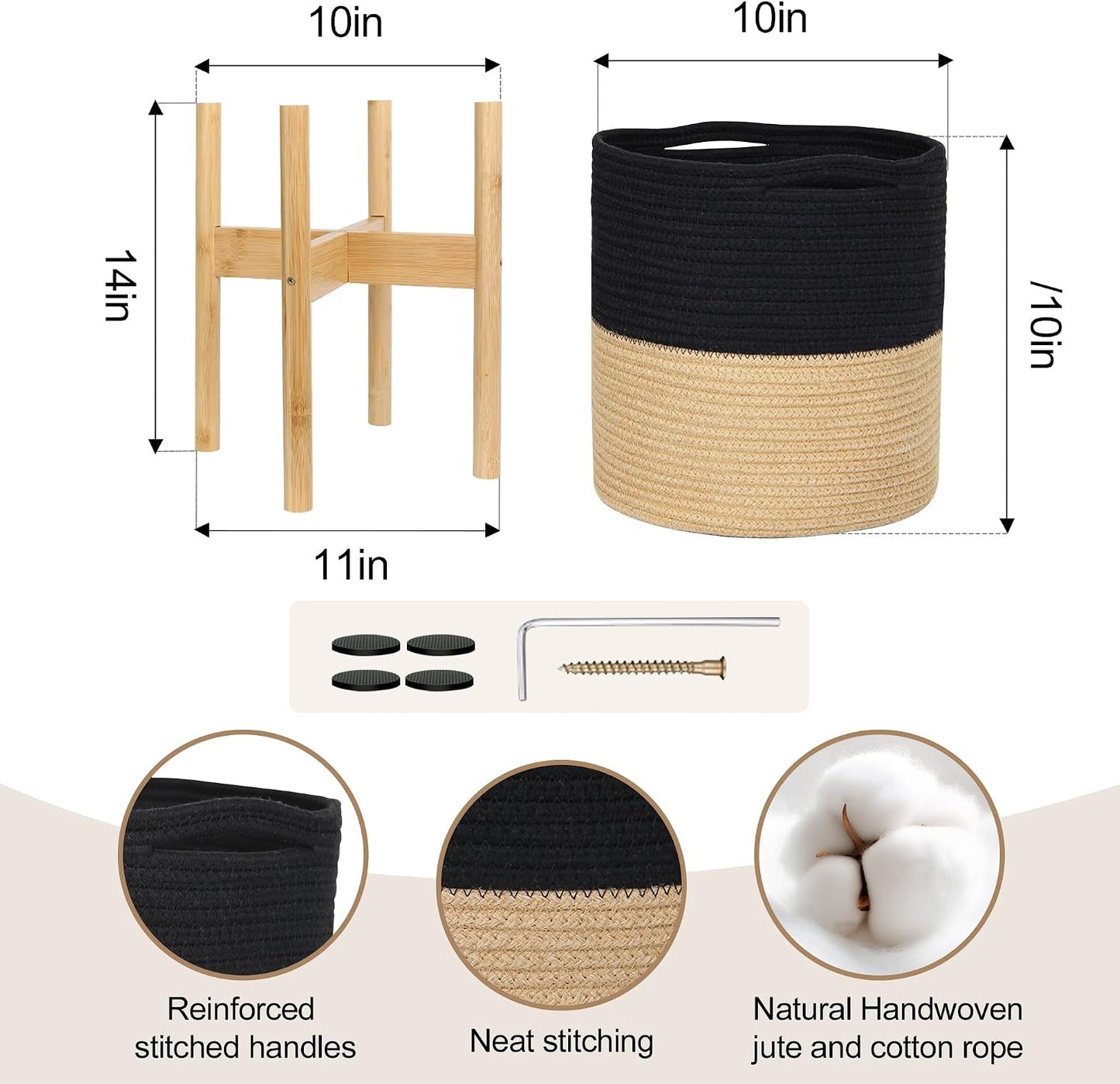 Bamboo Wood Stand / Black and Jute