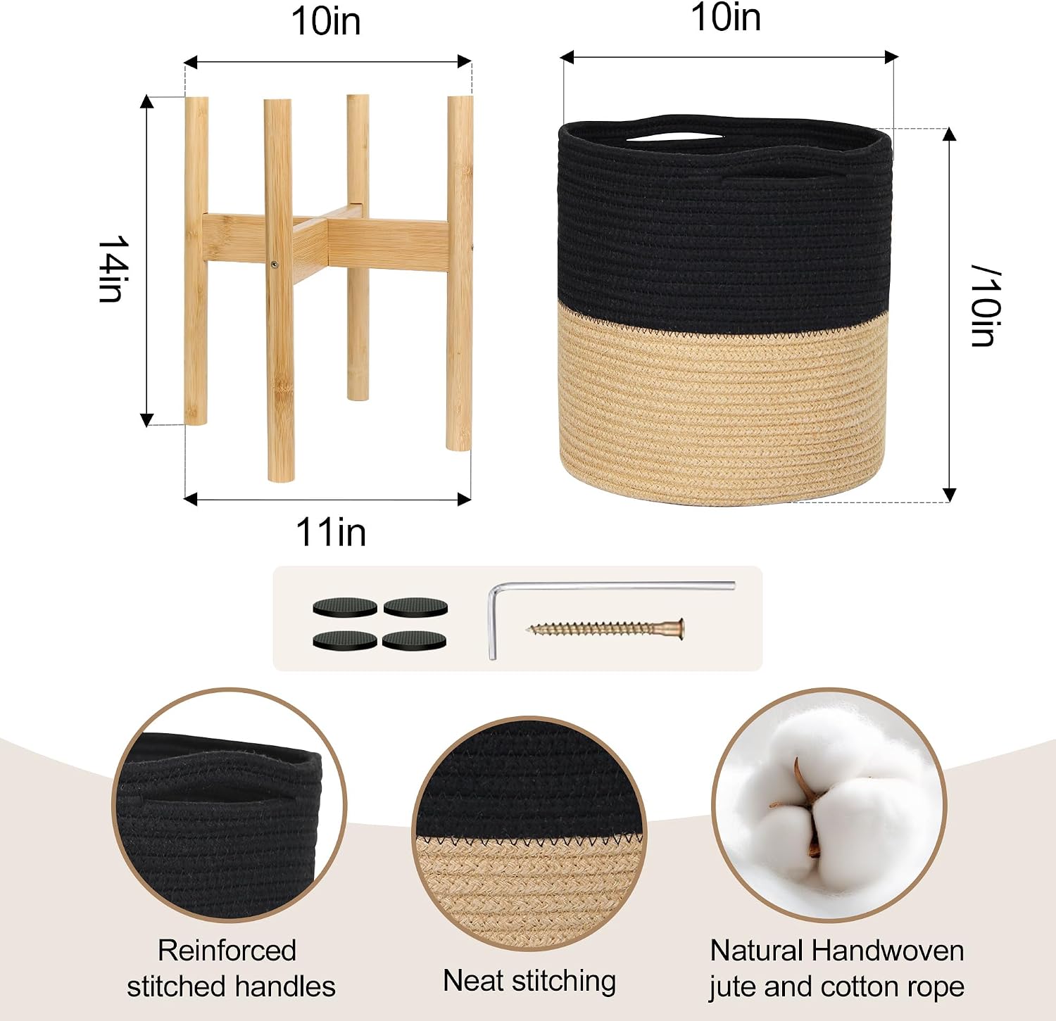 Bamboo Wood Stand / Black and Jute