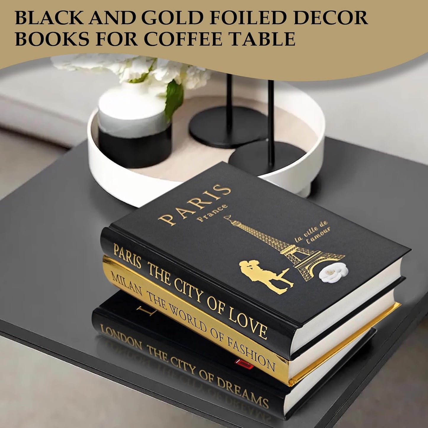 Decorative Books / Golden Garland Bead / Black / Set of 3