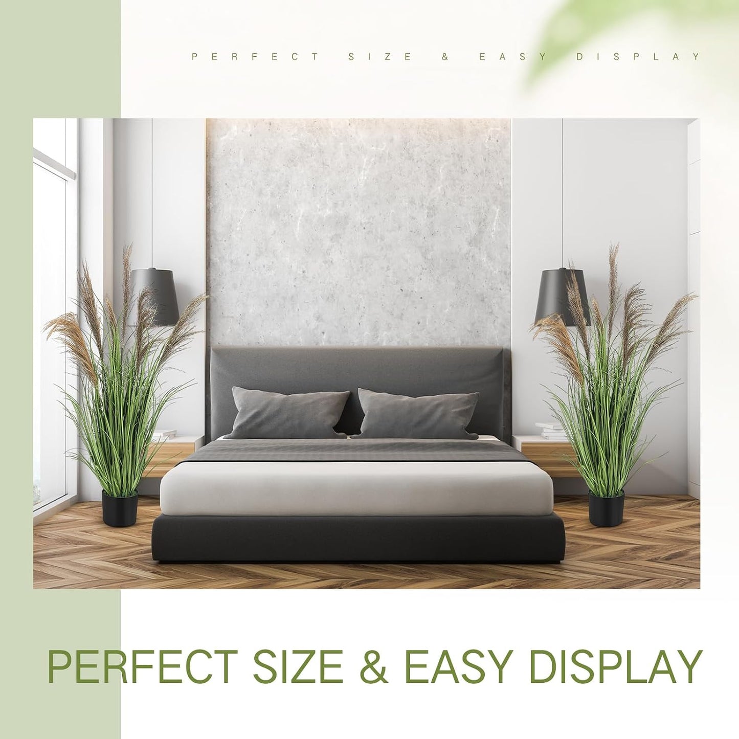 Pampas Grass Potted Plants Tall Artificial Grass Potted Artificial / 4 Ft / Greeny / Set of 2