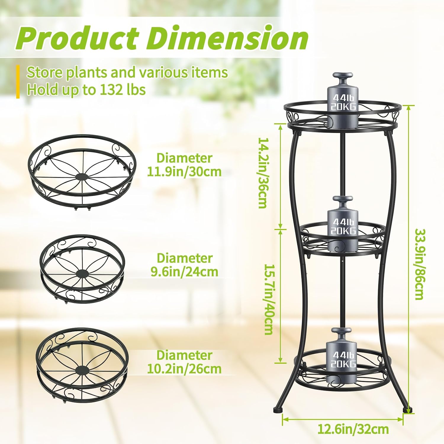 KMOTASUO 3 Tier Metal Plant Stand Tall for Indoor Outdoor Corner, Modern Black