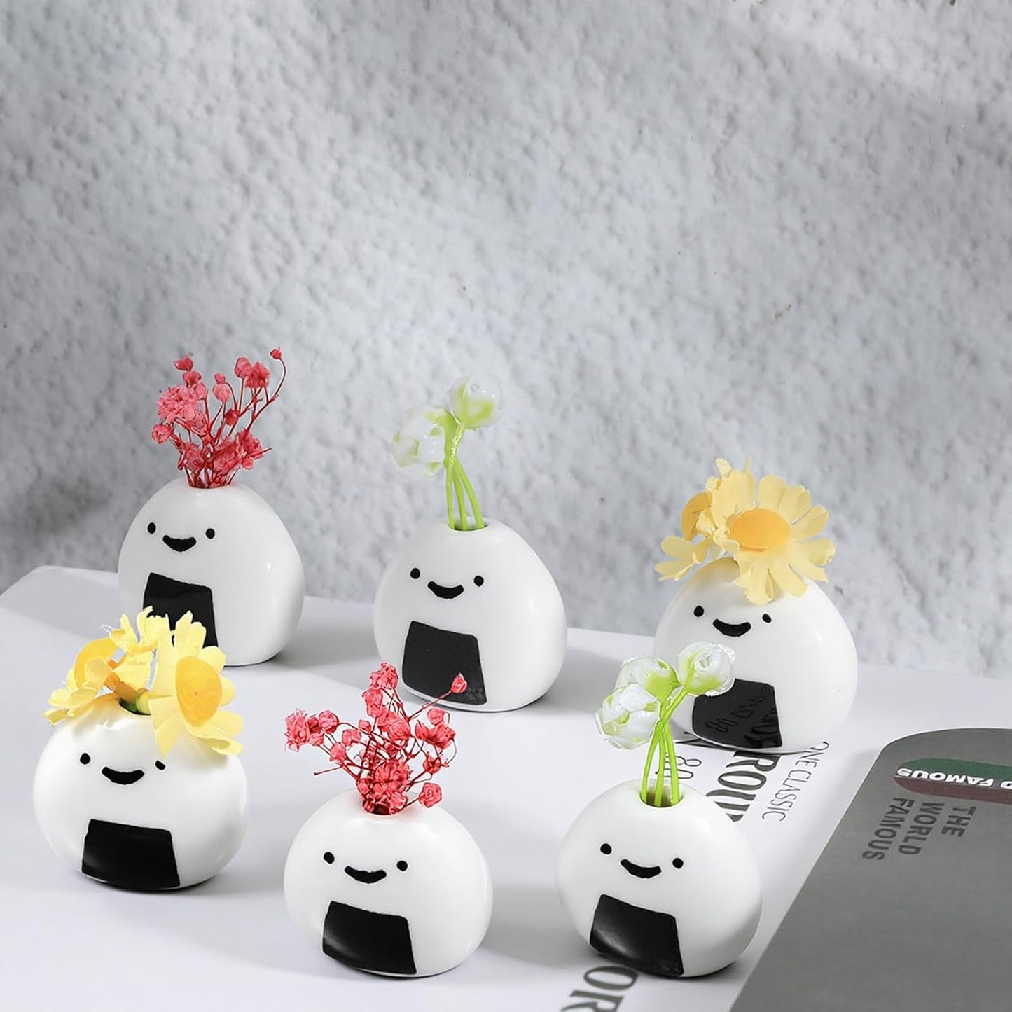 Handmade Ceramic Rice Ball Japanese Onigiri Bud Vases for Dry Flowers / White / Set of 7