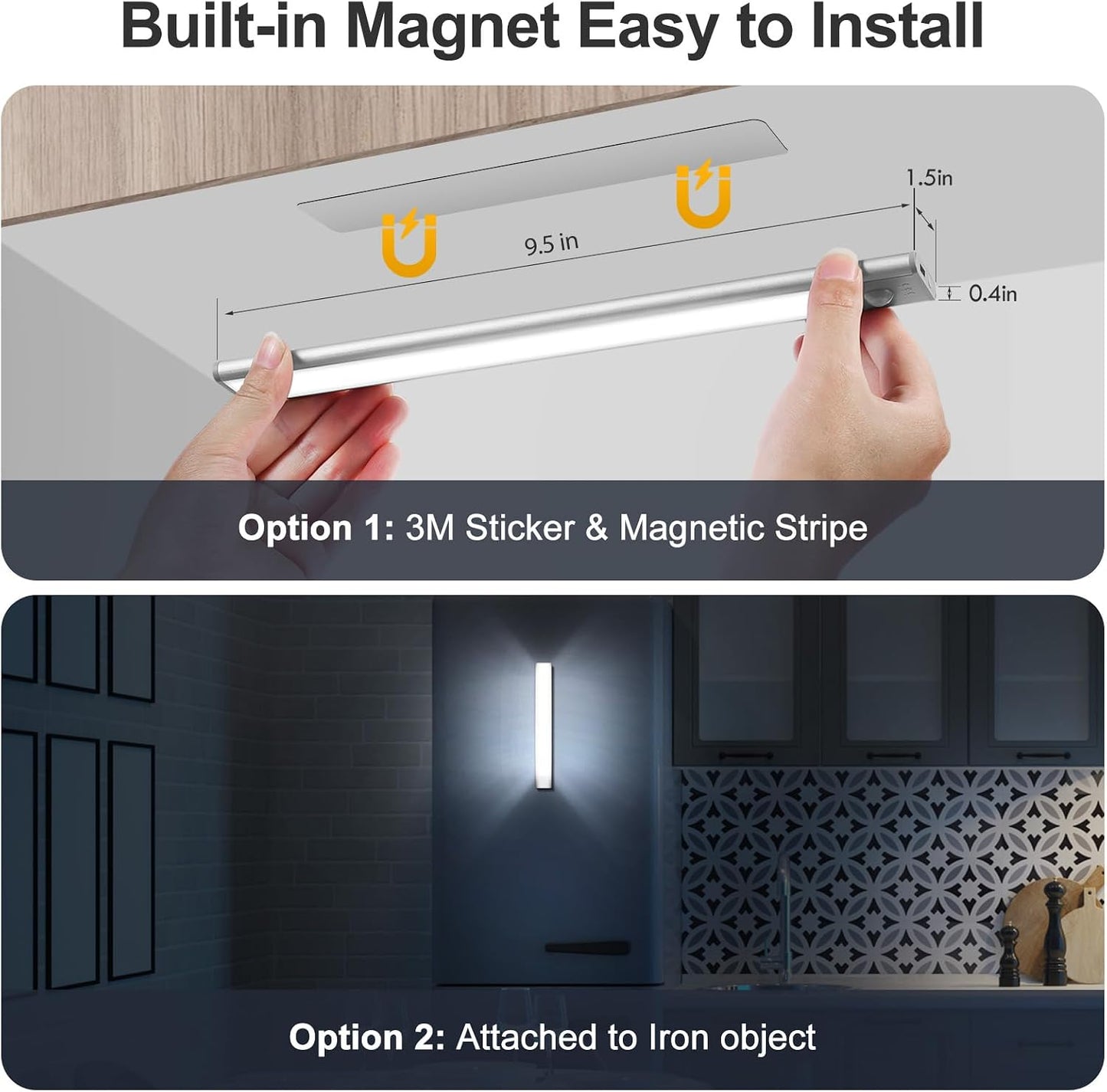 BLS Under Cabinet Lights, 74 LED lights Battery Operated Motion Sensor Light Indoor, USB C Rechargeable Closet Lights