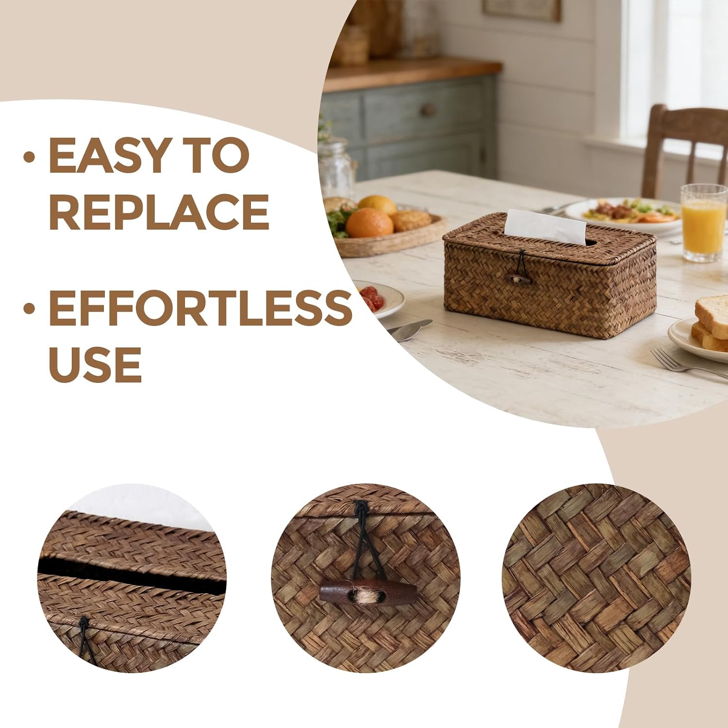 Rectangle Wicker Tissue Box Cover / Brown / Standard Box