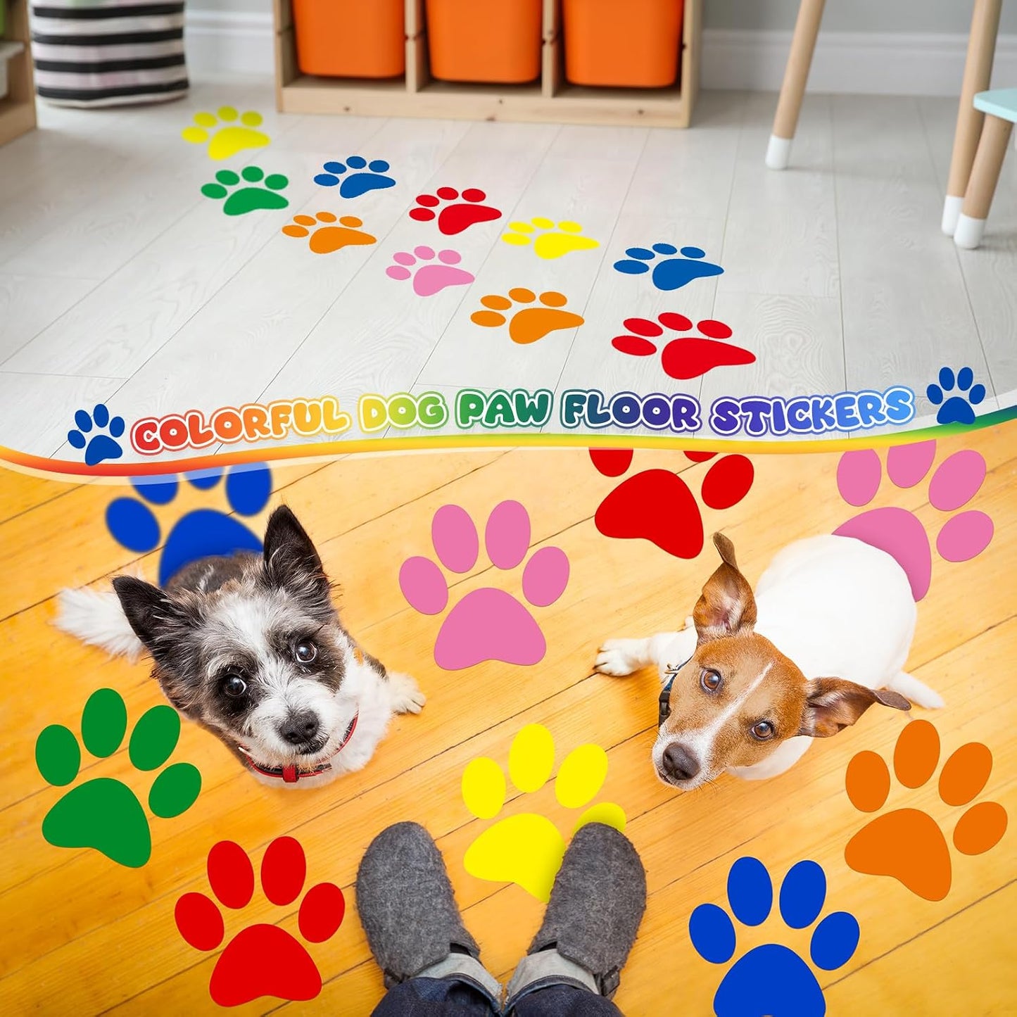 Paw Print Floor Decal 7.5" Large Pawprints Wall Cling Self Adhesive / Multi Color / Set of 30