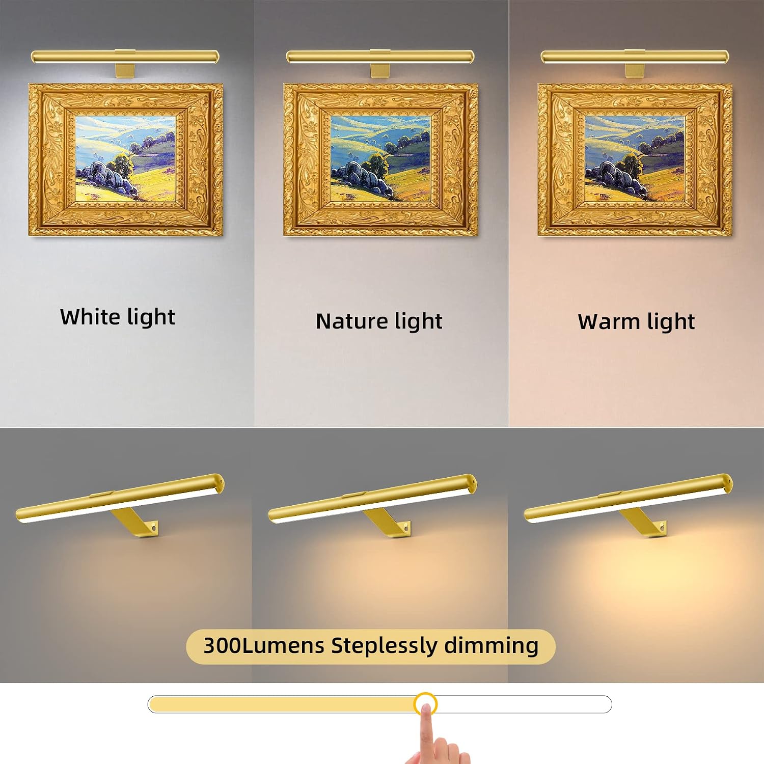 Battery Operated Picture Light Painting Light with Remote, 16'' Wall Art Gallery Display Light,Full Metal Dimmable